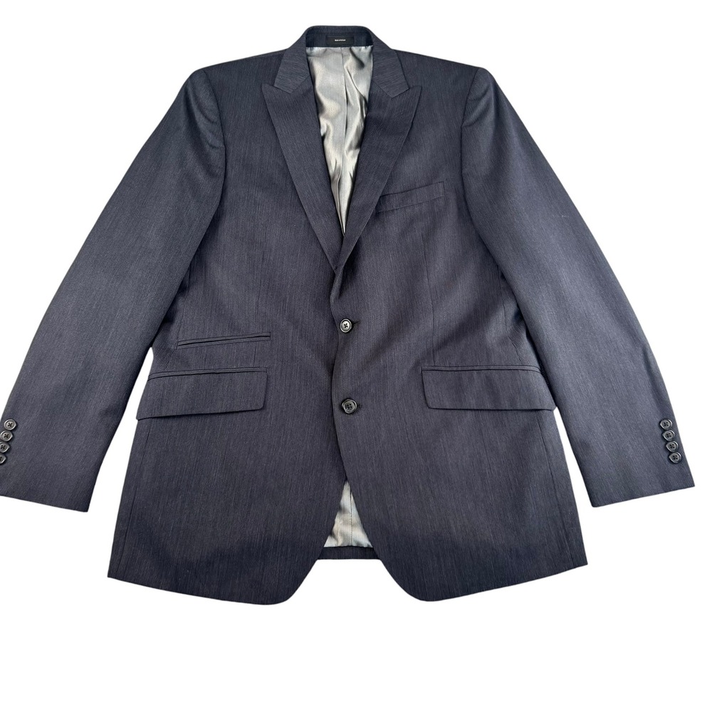 J. Ferrar Mens Navy Blue Micro Stripe 2 Button Peak Lapel Blazer Sport Coat 42L